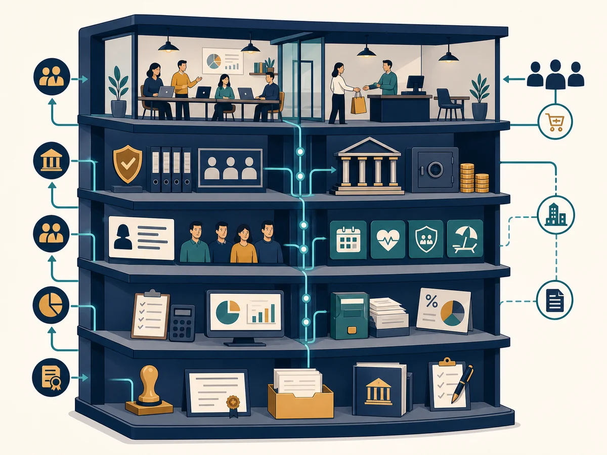 Local subsidiary operating stack with company registration, payroll, tax, governance, and employment layers