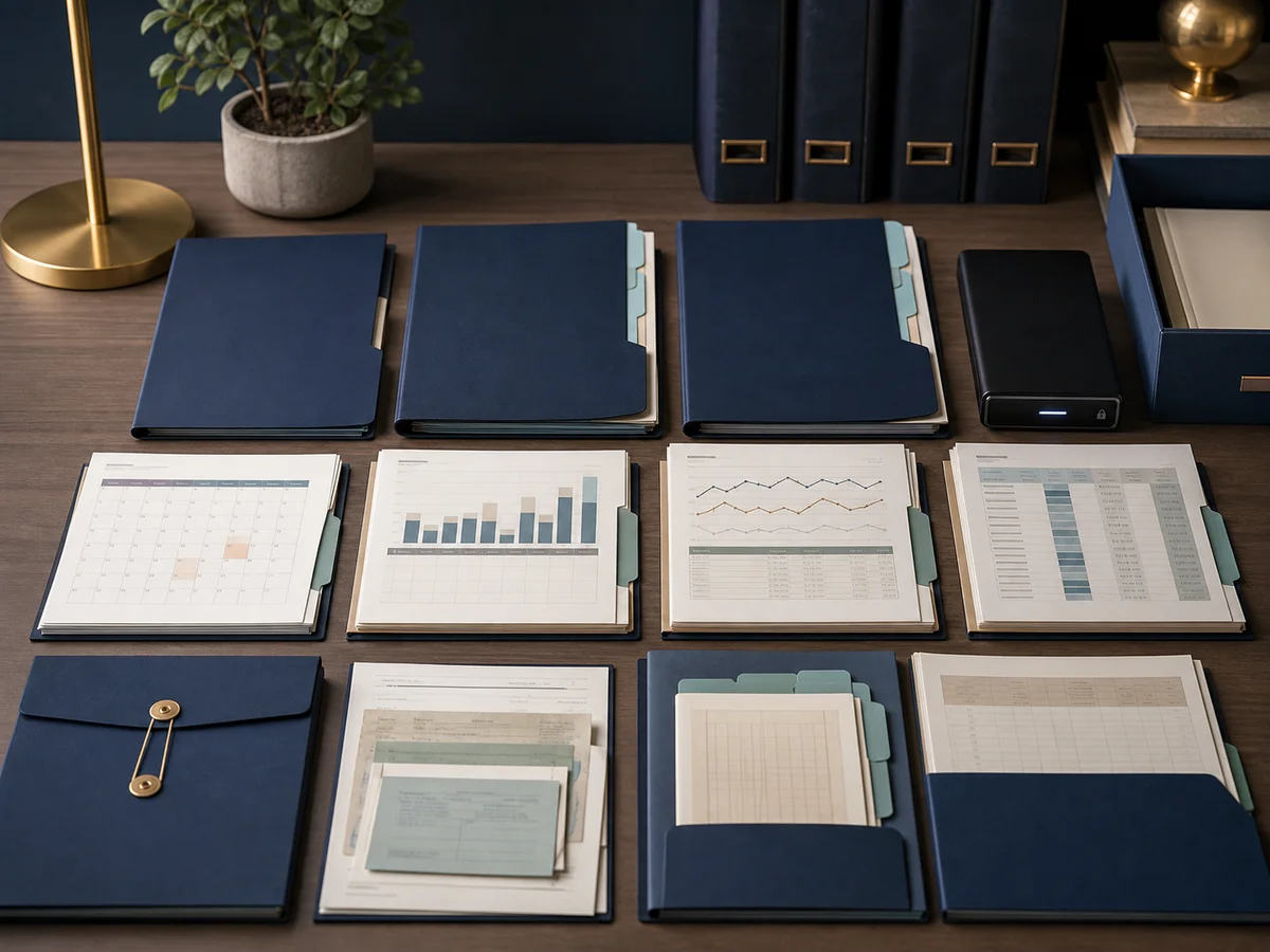 Organized equity tax records containing work calendars, valuations and payroll reports