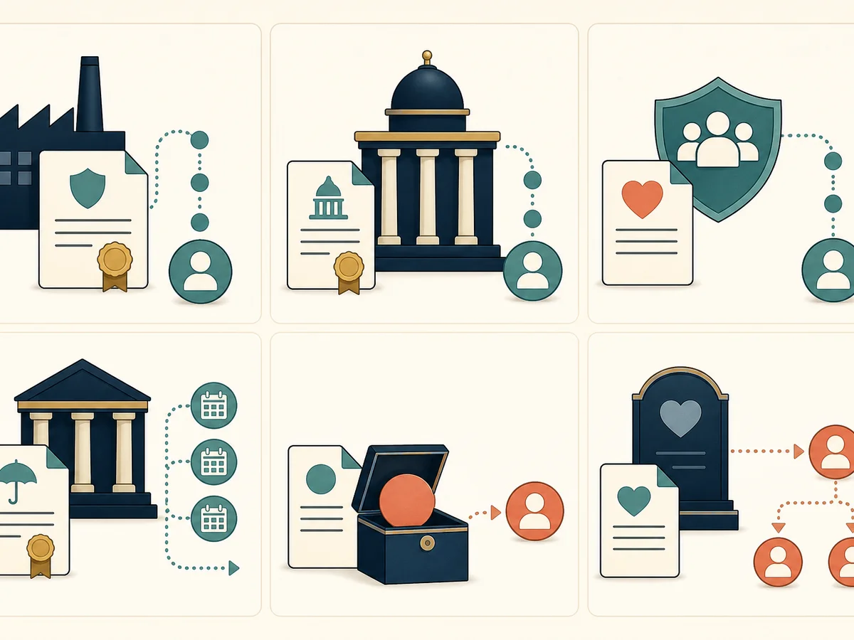 Infographic matrix of private, government, social-security, annuity, lump-sum and survivor payments
